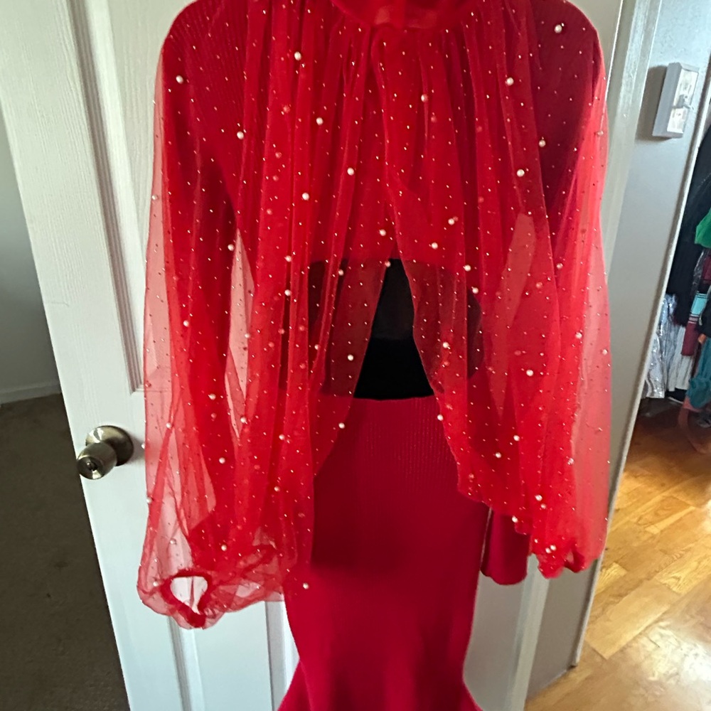 Red turtleneck dress set size large sweater dress - Picture 3 of 4